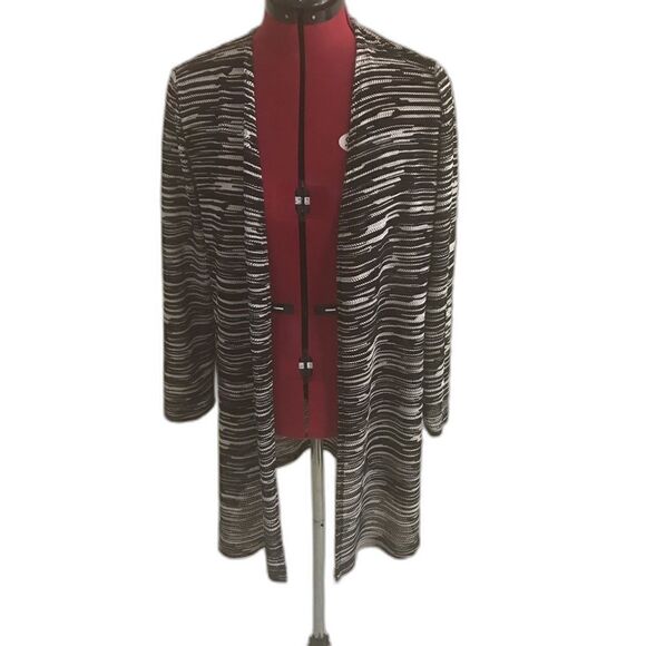 Chicos Sweater Women's Size Medium Black & White Cardigan Lightweight Open Front - Picture 1 of 9